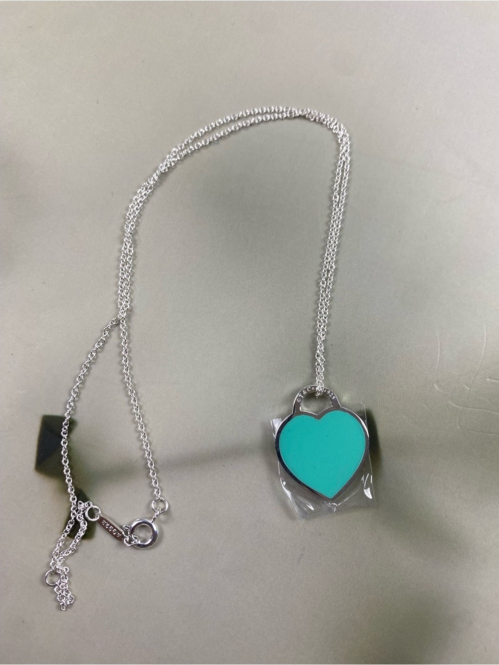 Tiffany & Co. Blue-Green Heart Pendant Necklace - Silver
